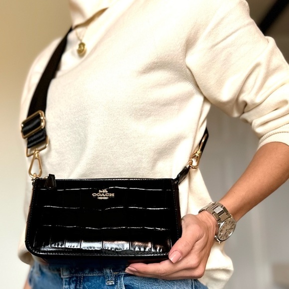 NEW Coach bag crossbody shoulder black leather gold-tone hardware 2 strap NWT - Picture 3 of 8